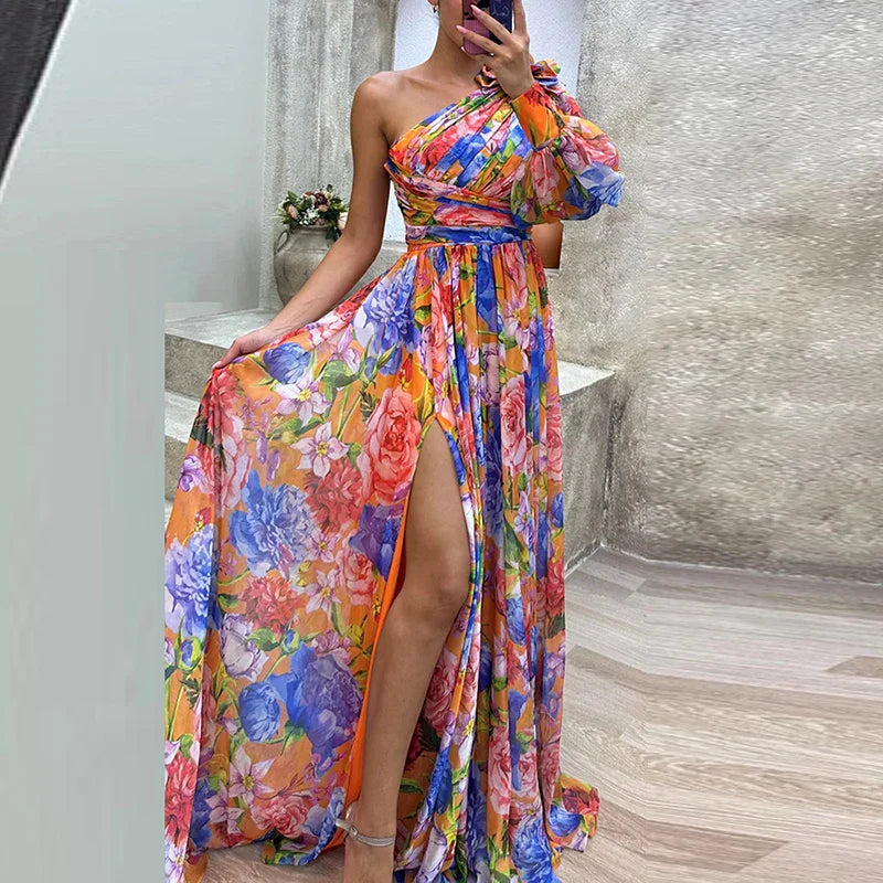 Lillymoda | Charlotte - Elegantes Maxikleid mit Einem Ärmel