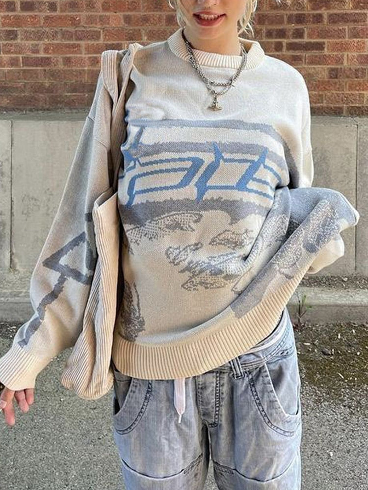 Simone - Wellenmuster Strickpullover mit Langen Ärmeln