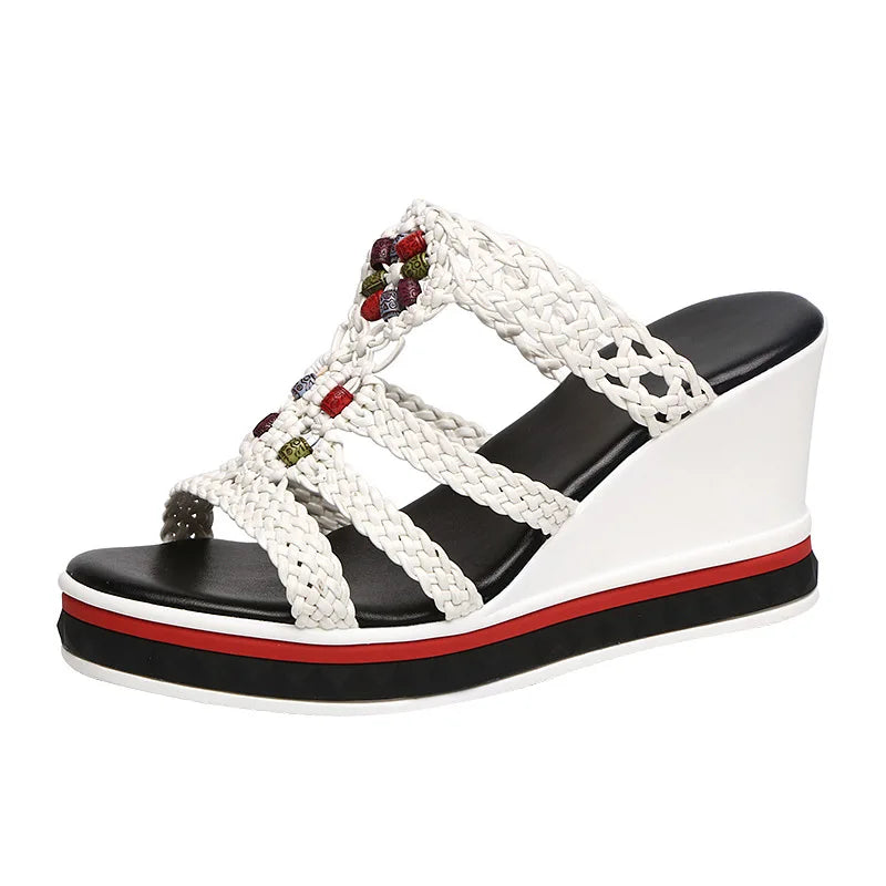 Portia - Keilabsatz Sandalen mit Kristallen