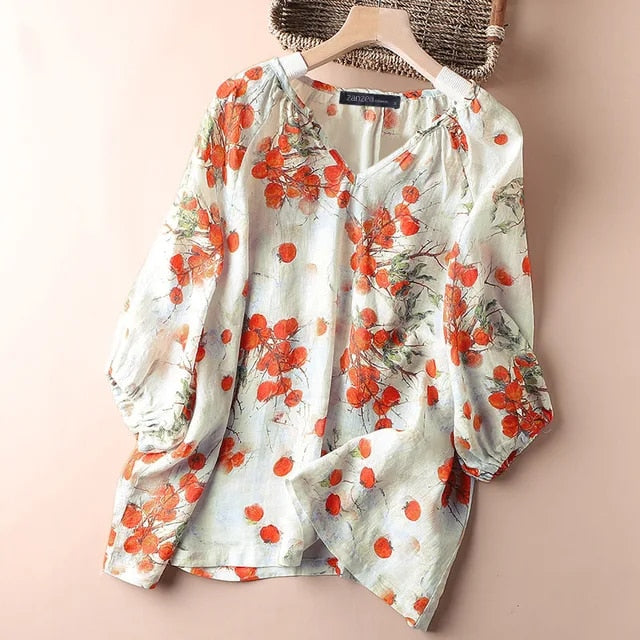 Yumi - Bohemianische Bluse mit floralem Muster