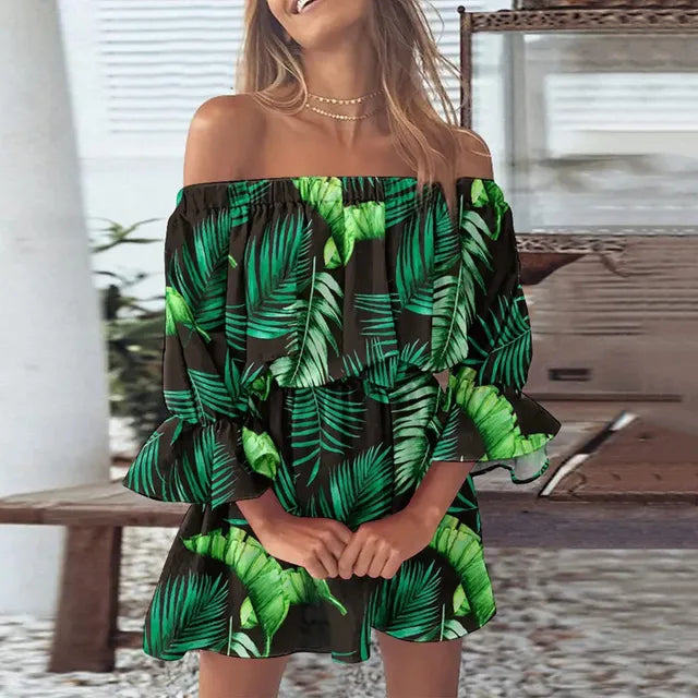Lillymoda | Amelia - Stilvolles Schulterfreies Kleid mit Blumenmuster