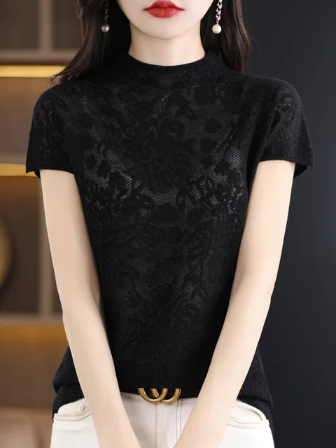 Quilla - Queena Vintage-Spitzen-T-Shirt für Damen