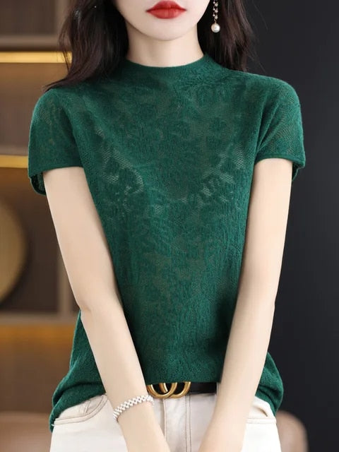 Quilla - Queena Vintage-Spitzen-T-Shirt für Damen