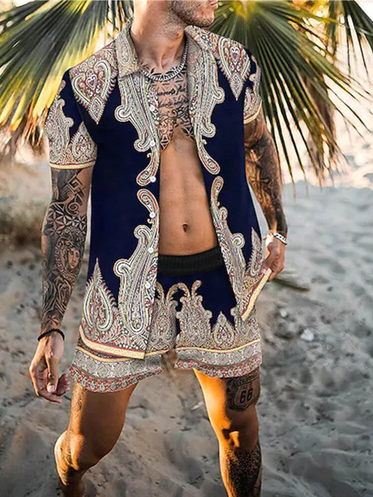 Zweiteiler – mit Knöpfen – Kurzarm – Hemd und Shorts – Sommerkleidung für Herren