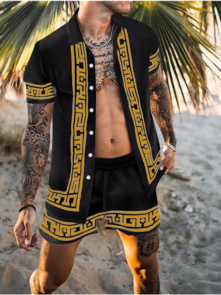 Zweiteiler – mit Knöpfen – Kurzarm – Hemd und Shorts – Sommerkleidung für Herren