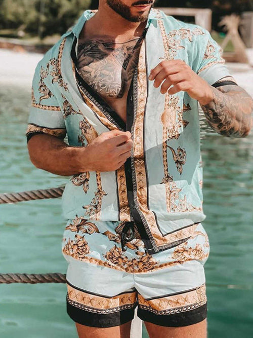 Zweiteiler – mit Knöpfen – Kurzarm – Hemd und Shorts – Sommerkleidung für Herren