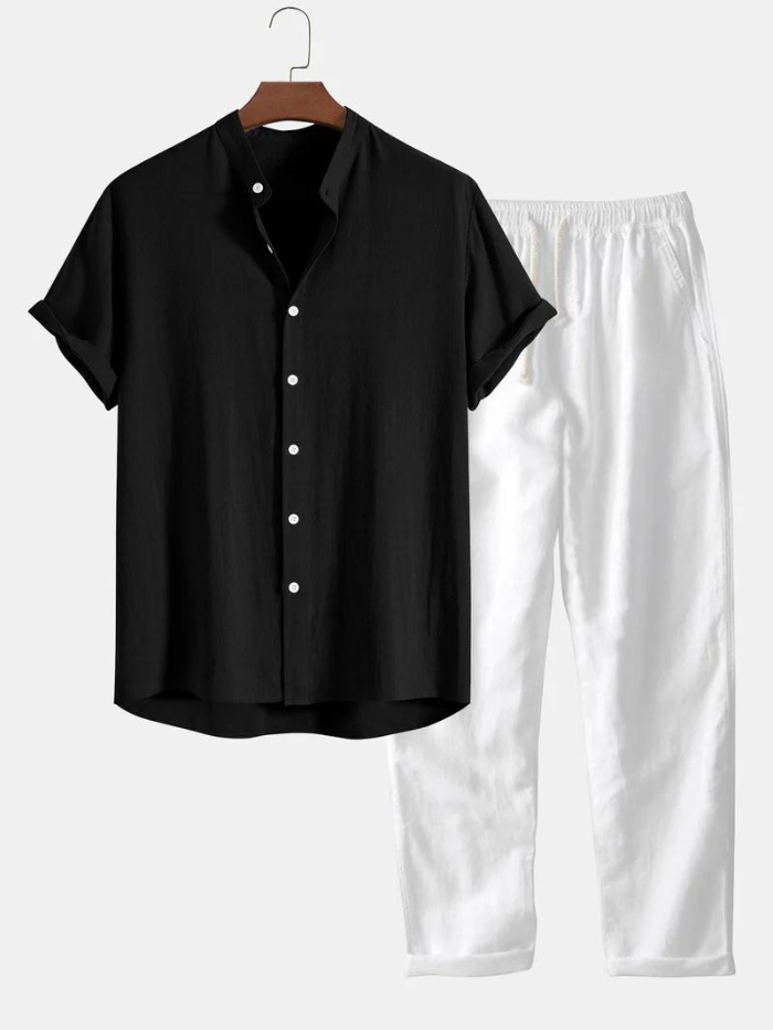 Zweiteiler | Kurzarm | Knopfleiste | Leinenkleidung | Leinenhose für Herren