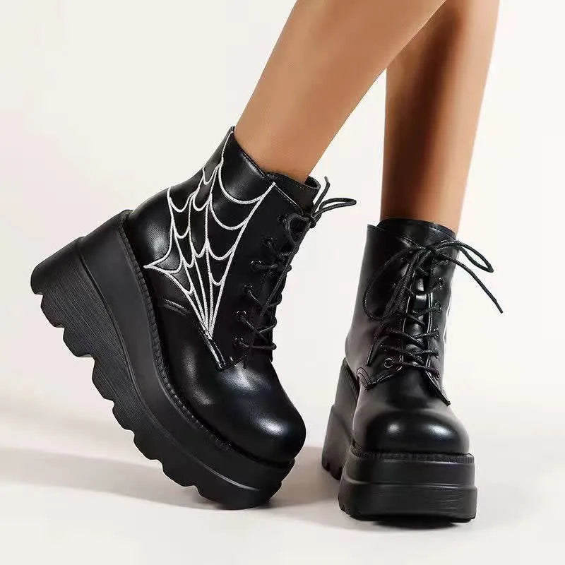 Shea - Gothic Spider-Netz Schnürstiefel
