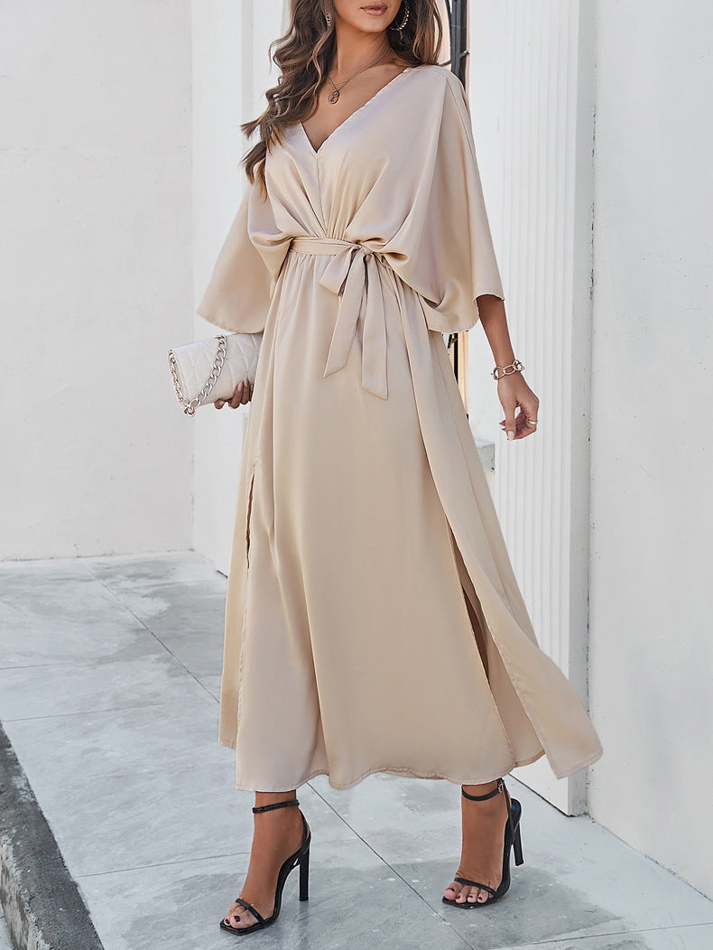 Lillymoda | Jaelyn - Elegantes V-Ausschnitt-Kleid mit Gürtel