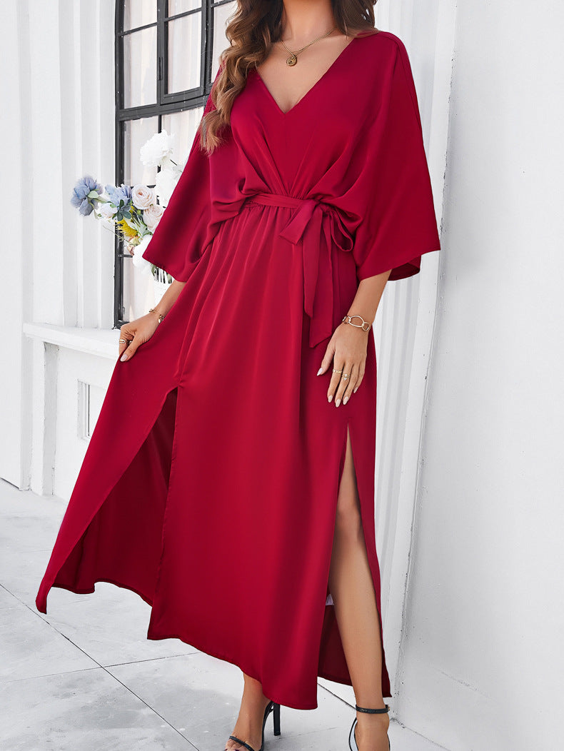 Lillymoda | Jaelyn - Elegantes V-Ausschnitt-Kleid mit Gürtel