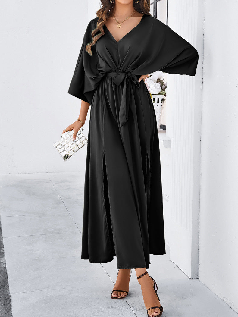 Lillymoda | Jaelyn - Elegantes V-Ausschnitt-Kleid mit Gürtel