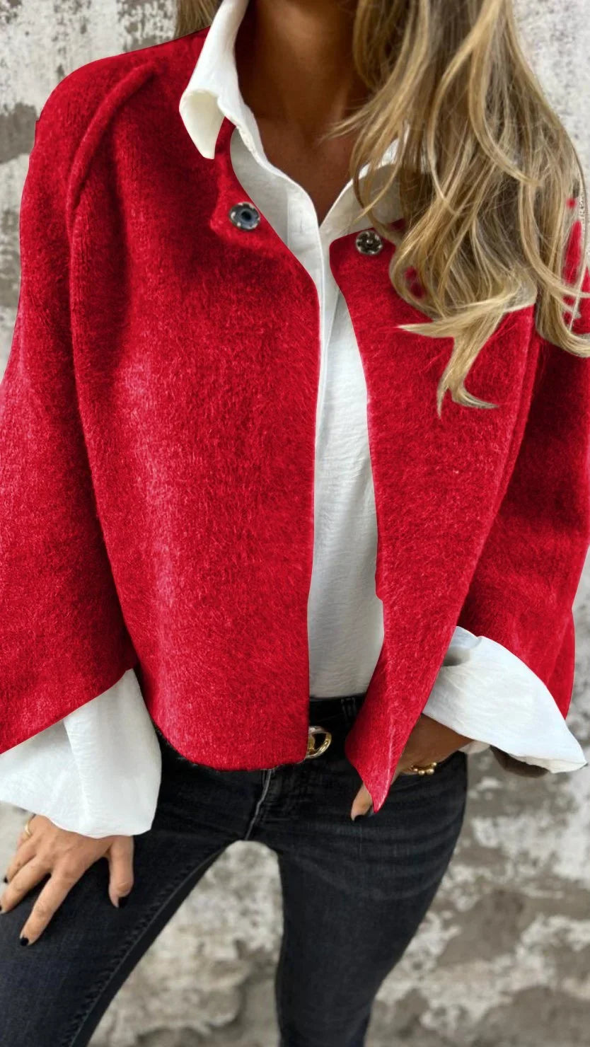 Celeste Damenjacke | Wollmantel Mit Rundhalsausschnitt Und Langen Ärmeln