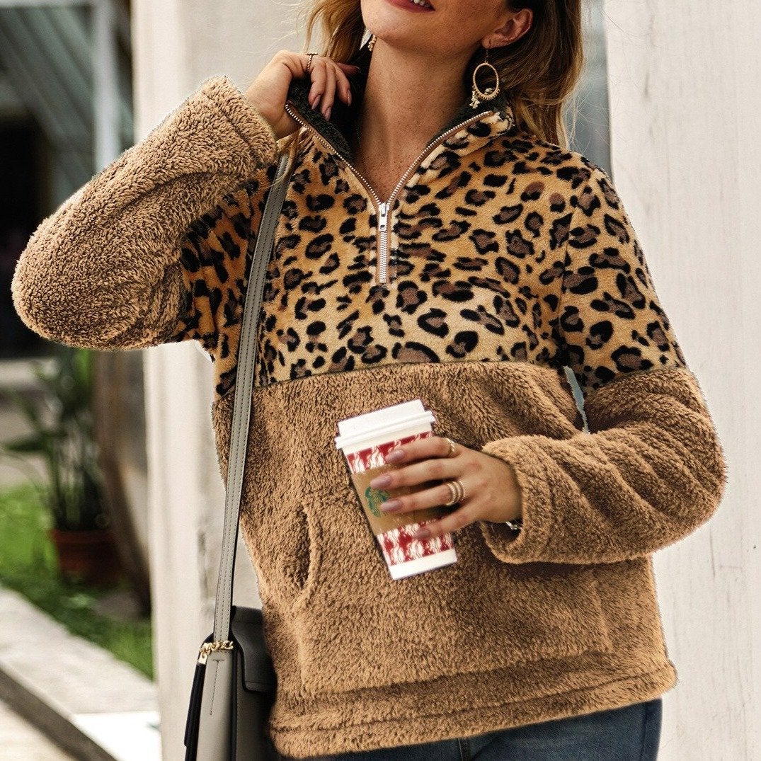 Leoparden-Fleece-Sweatshirt für Damen
