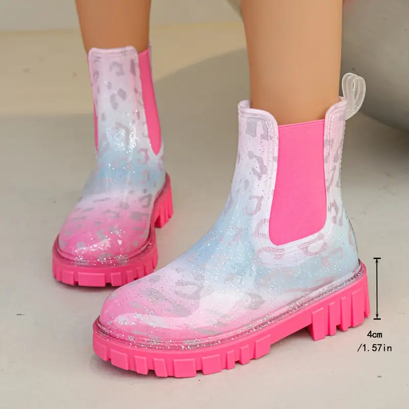 Ingebord - Regenstiefel für Frauen - Wasserdicht, strapazierfähig, mittelschwer, rosa und modisch