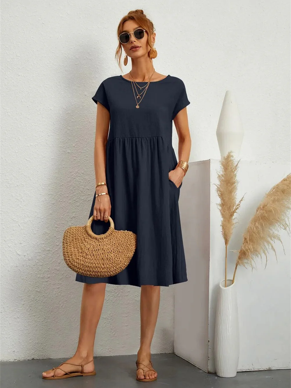 Leonie | Damen Elegante Kurzärmliges Kleid | Midi
