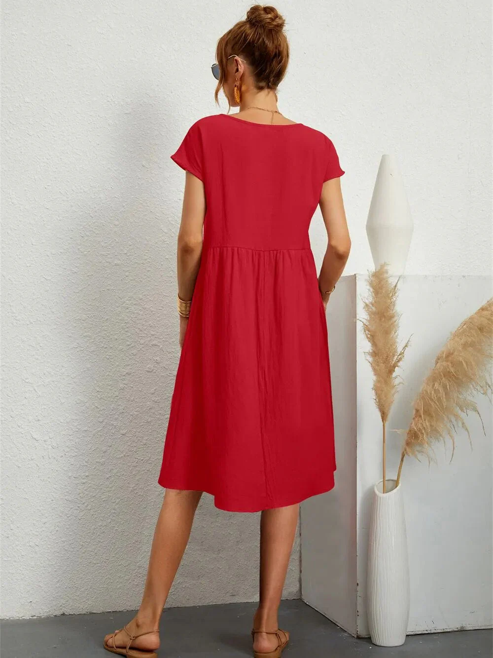 Leonie | Damen Elegante Kurzärmliges Kleid | Midi
