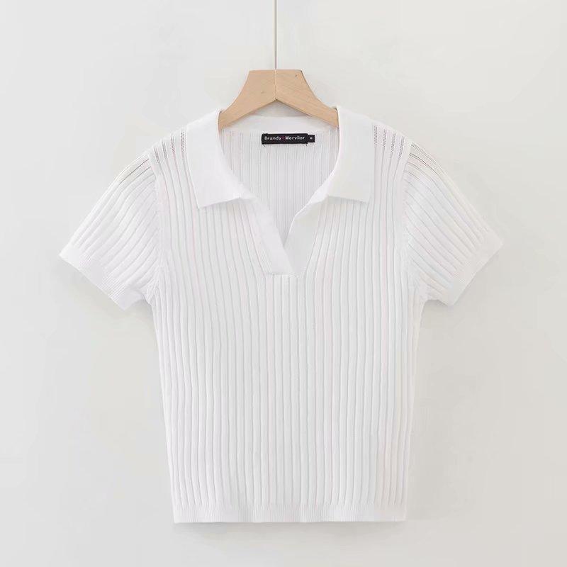 Kurzes, geripptes Damen-Poloshirt