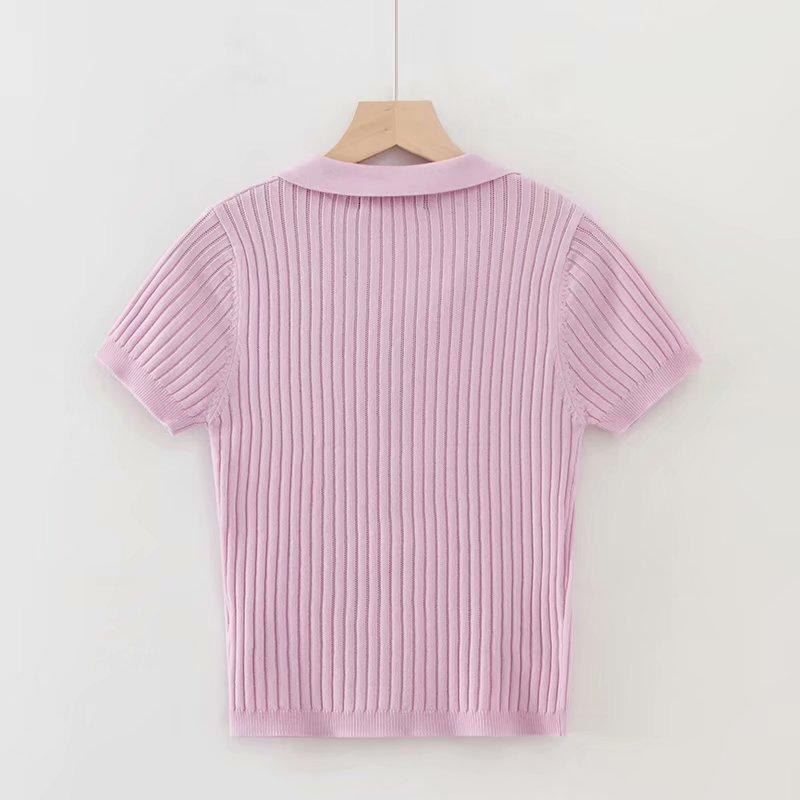 Kurzes, geripptes Damen-Poloshirt