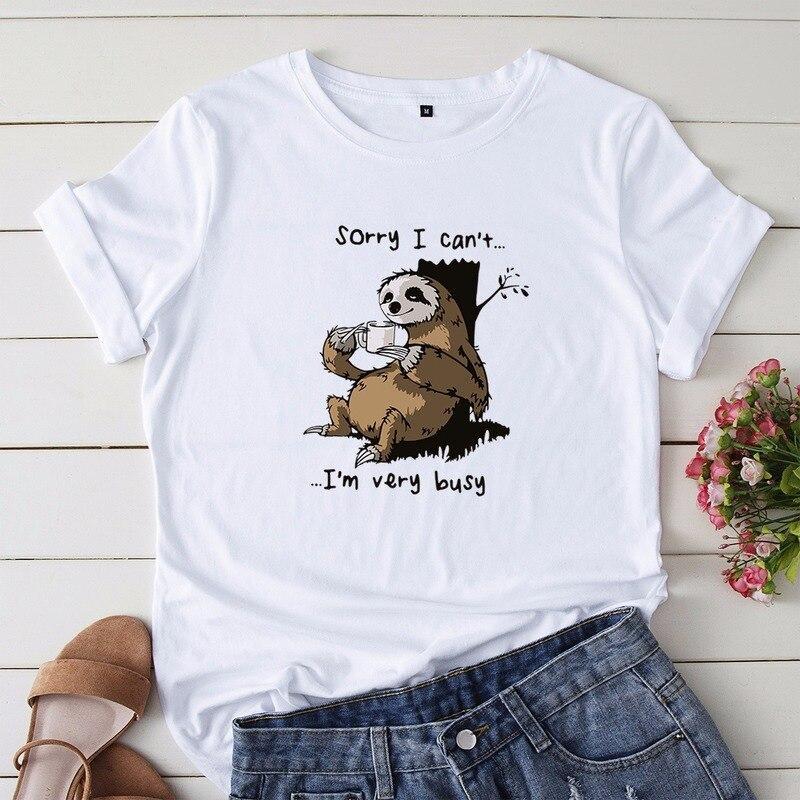 Damen-T-Shirt mit V-Ausschnitt und Faultier-Motiv
