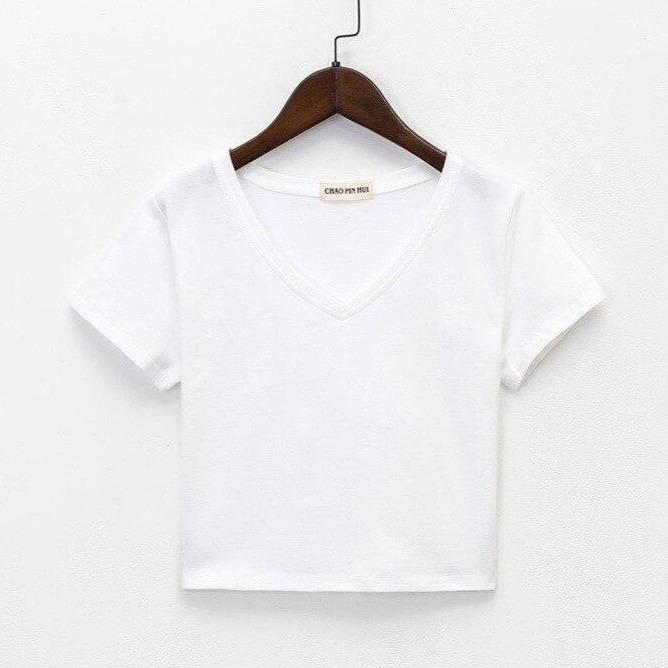 Crop-Damen-T-Shirt mit V-Ausschnitt