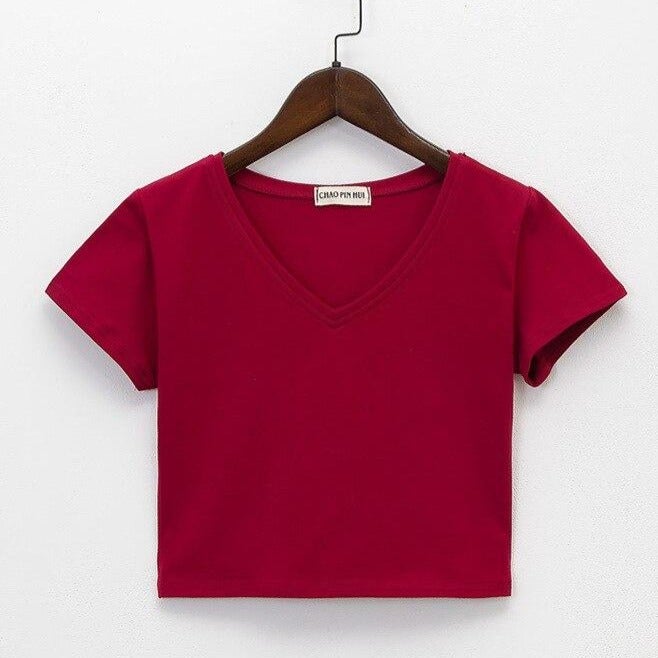 Crop-Damen-T-Shirt mit V-Ausschnitt
