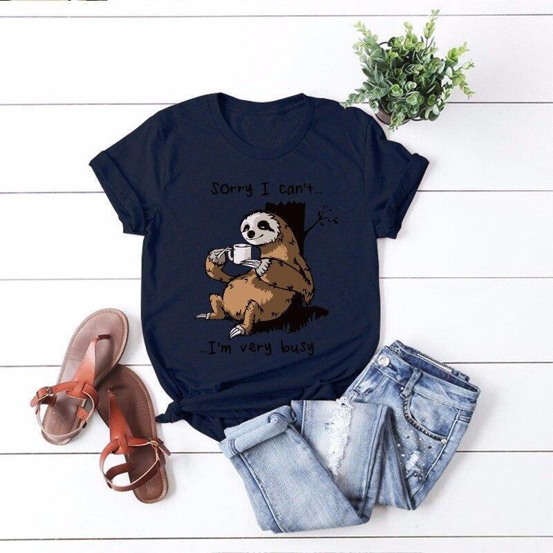 Damen-T-Shirt mit V-Ausschnitt und Faultier-Motiv