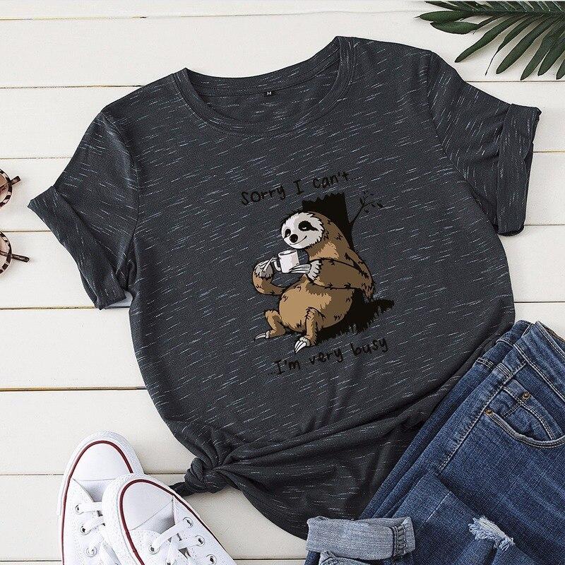 Damen-T-Shirt mit V-Ausschnitt und Faultier-Motiv