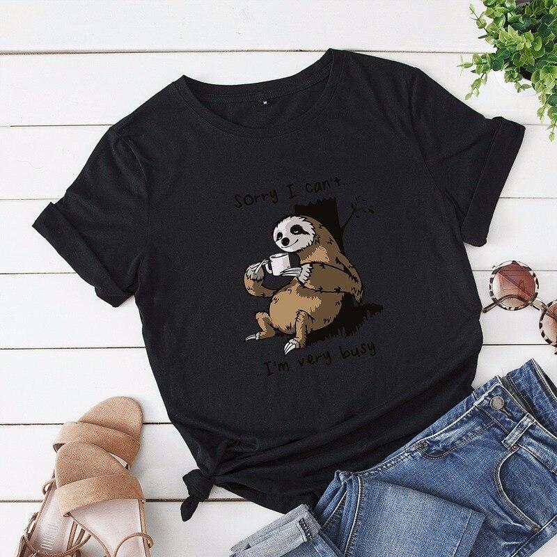Damen-T-Shirt mit V-Ausschnitt und Faultier-Motiv