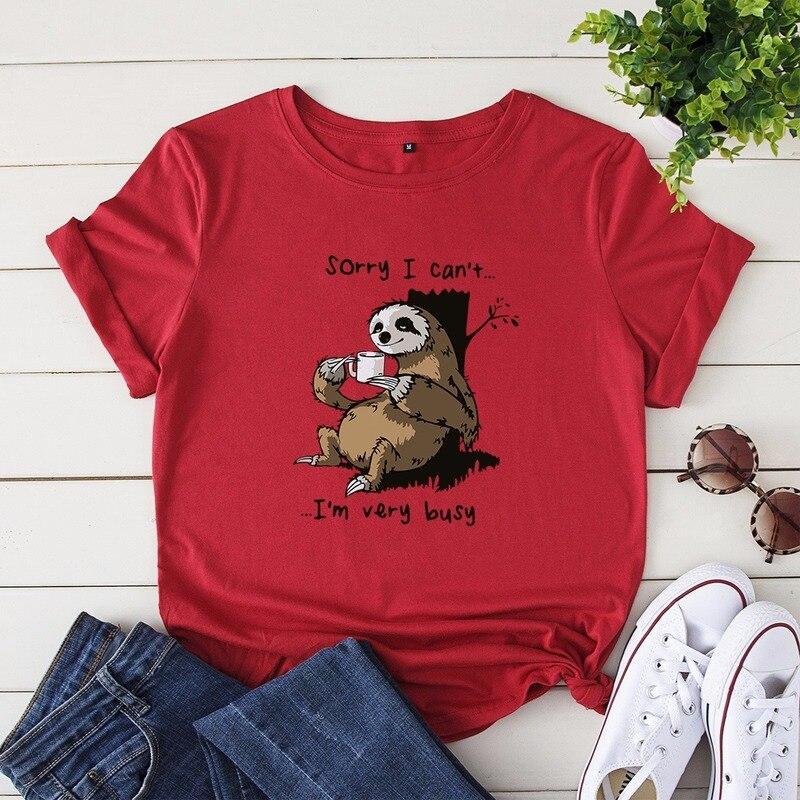 Damen-T-Shirt mit V-Ausschnitt und Faultier-Motiv