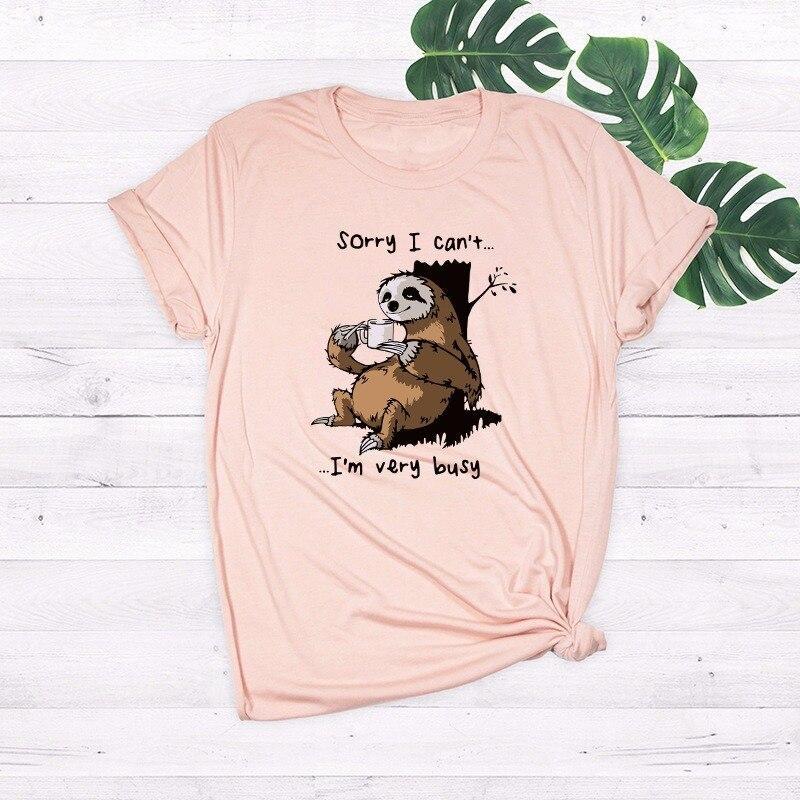 Damen-T-Shirt mit V-Ausschnitt und Faultier-Motiv