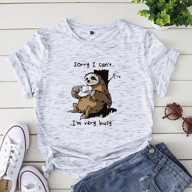 Damen-T-Shirt mit V-Ausschnitt und Faultier-Motiv