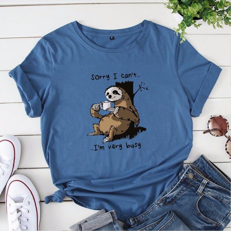 Damen-T-Shirt mit V-Ausschnitt und Faultier-Motiv