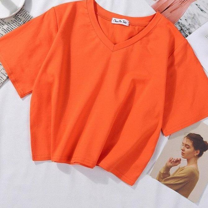 Crop-Damen-T-Shirt mit V-Ausschnitt