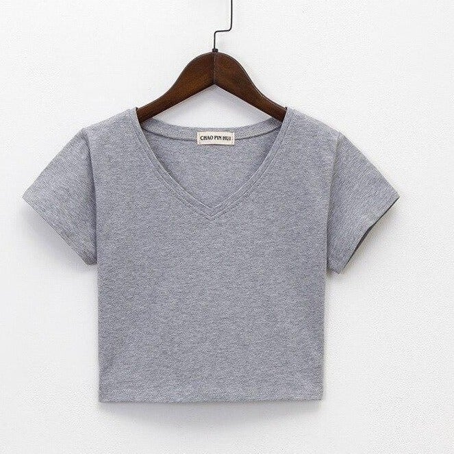 Crop-Damen-T-Shirt mit V-Ausschnitt