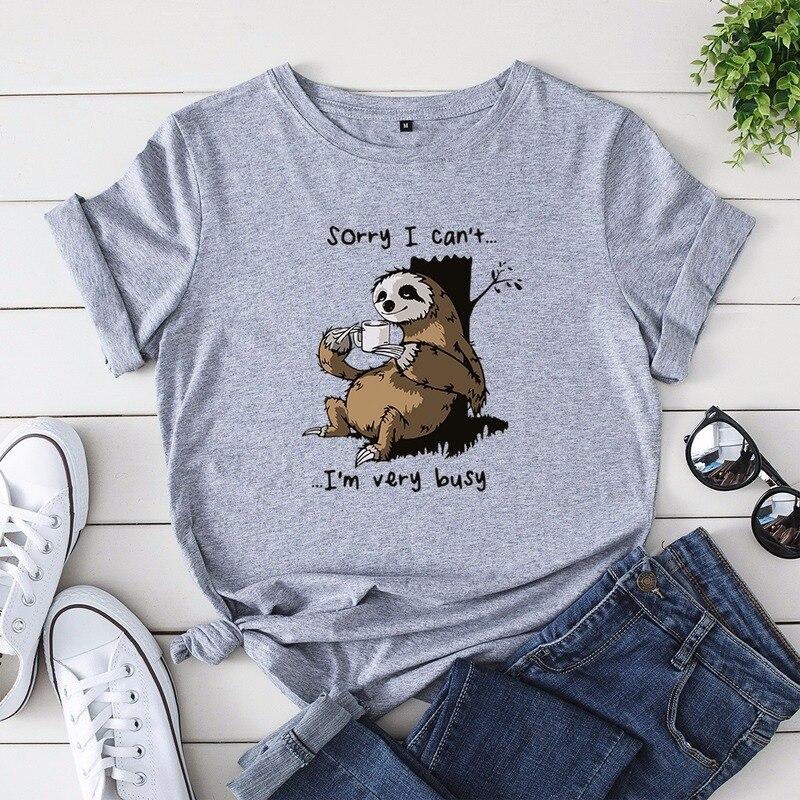 Damen-T-Shirt mit V-Ausschnitt und Faultier-Motiv