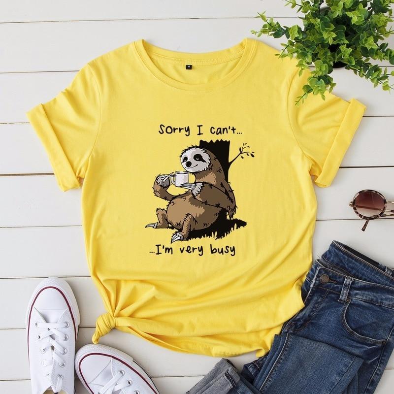 Damen-T-Shirt mit V-Ausschnitt und Faultier-Motiv