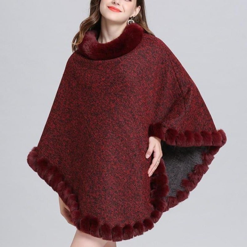 Poncho-Pullover für Damen mit Fell