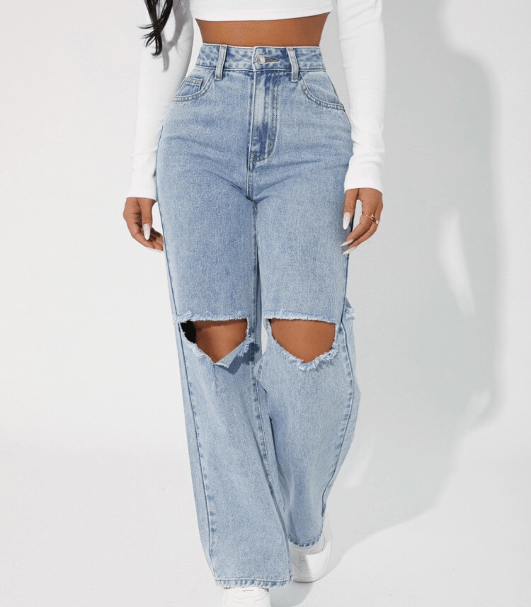 Jeans aus Denim mit hoher Taille und Distressed-Look