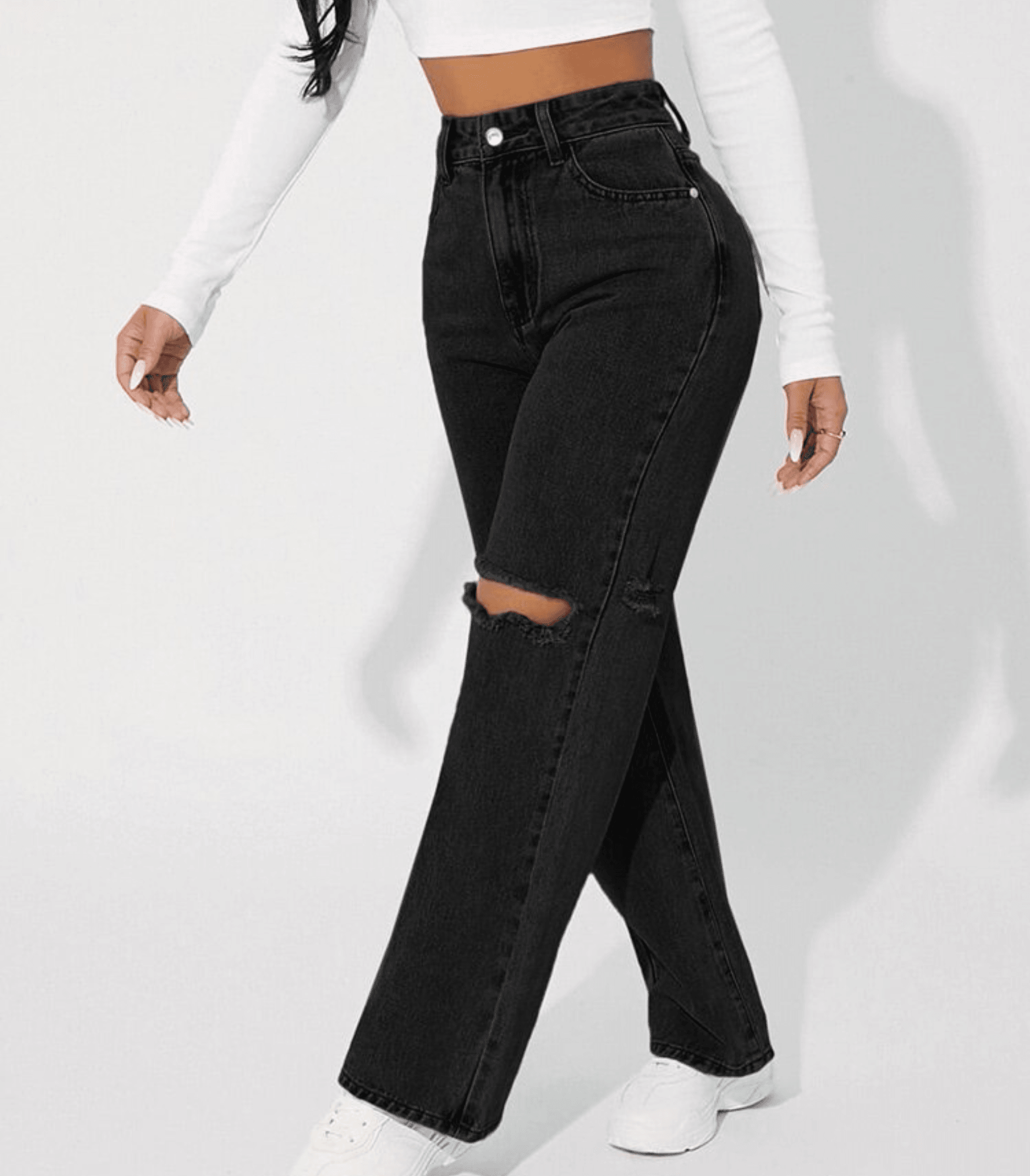 Jeans aus Denim mit hoher Taille und Distressed-Look