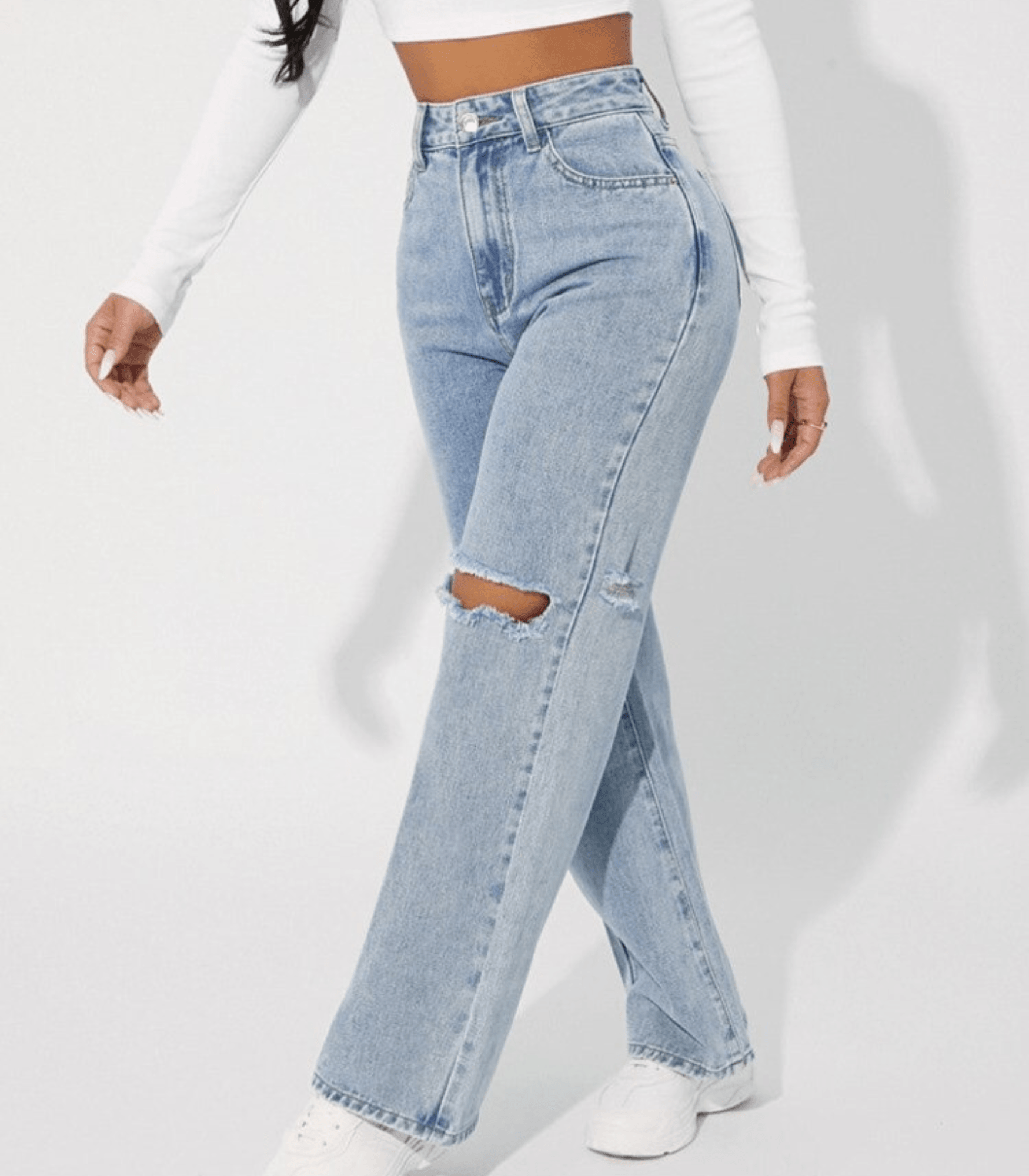 Jeans aus Denim mit hoher Taille und Distressed-Look