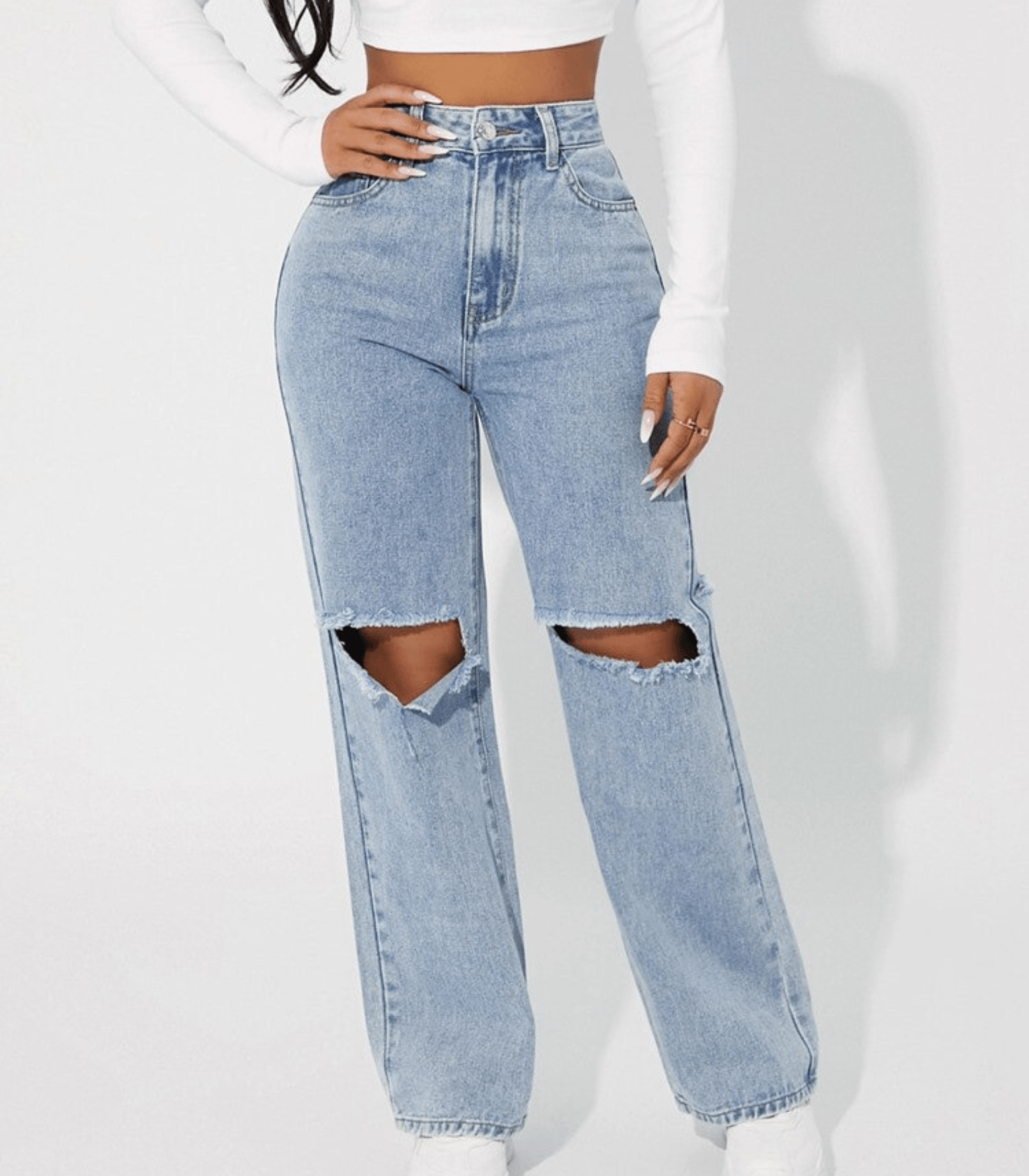 Jeans aus Denim mit hoher Taille und Distressed-Look