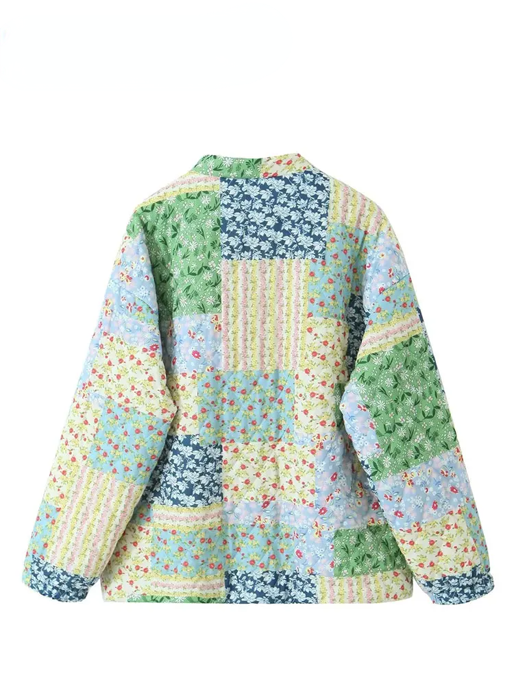 Lillymoda | Briella - Bedruckter Patchwork-Mantel mit Blumenmuster