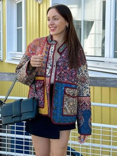 Lillymoda | Astrid - modischer Patchwork-Mantel mit floralem Muster
