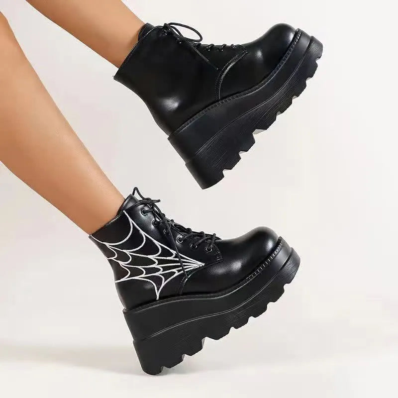 Shea - Gothic Spider-Netz Schnürstiefel