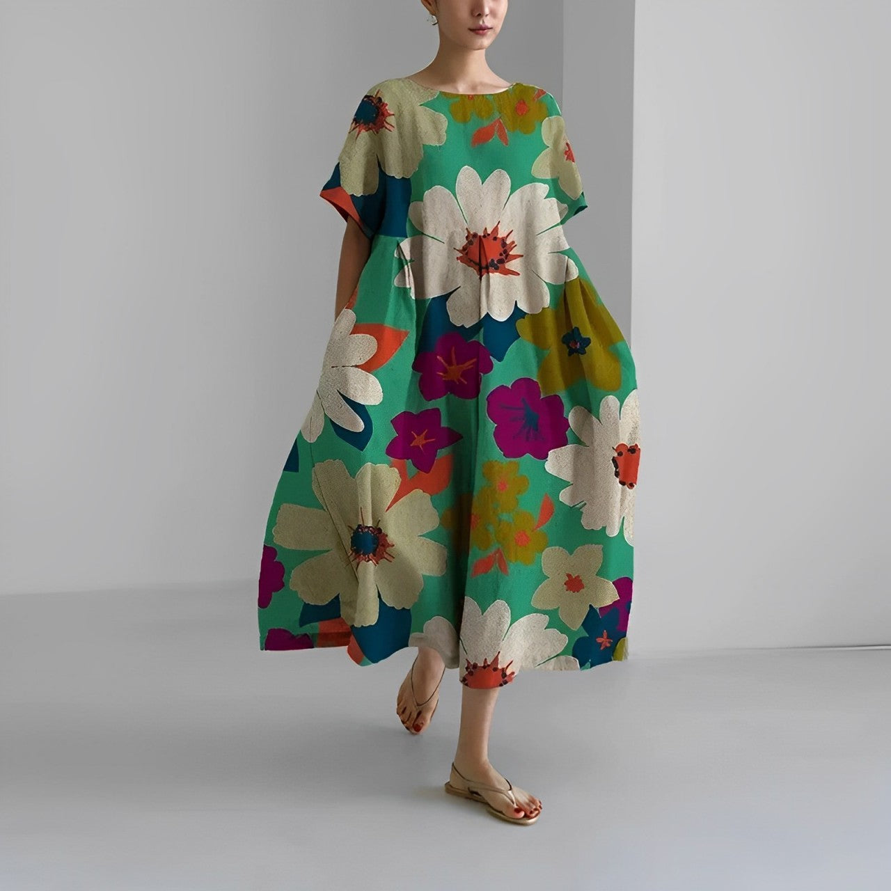 Boho Blumenkleid Damen Baumwolle Elegant Lang – Kerstin