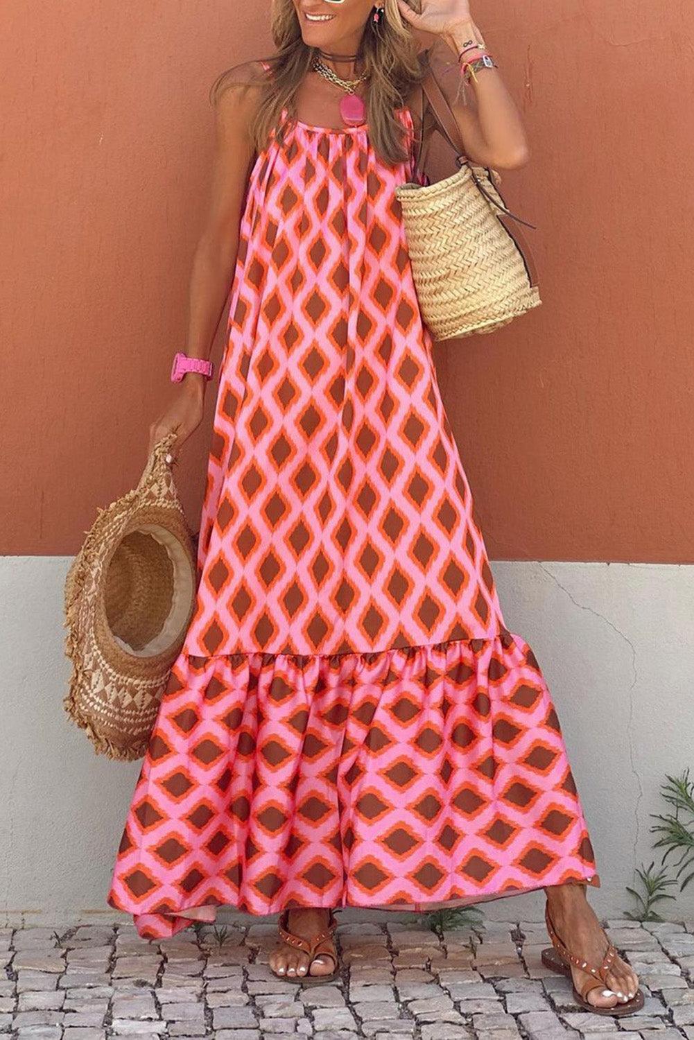 Lillymoda | Kaya - Maxikleid mit geometrischem Muster und ohne Ärmel