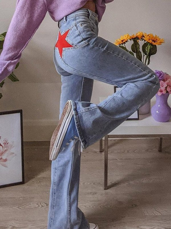 Jeans mit Retro-Star-Patch für Frauen