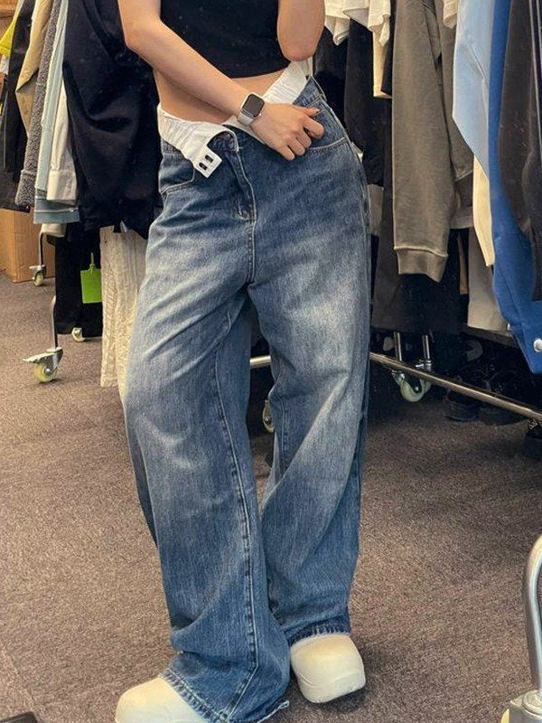 Jeans mit hoher Taille und weitem Bein