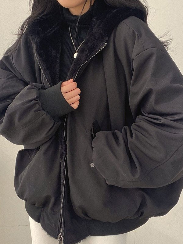 Lillymoda | Ava - Wendbare Oversize Fleece Jacke mit Kapuze