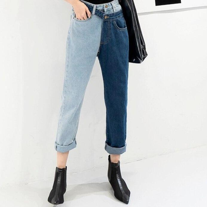 Zweifarbige Mom-Jeans für Damen